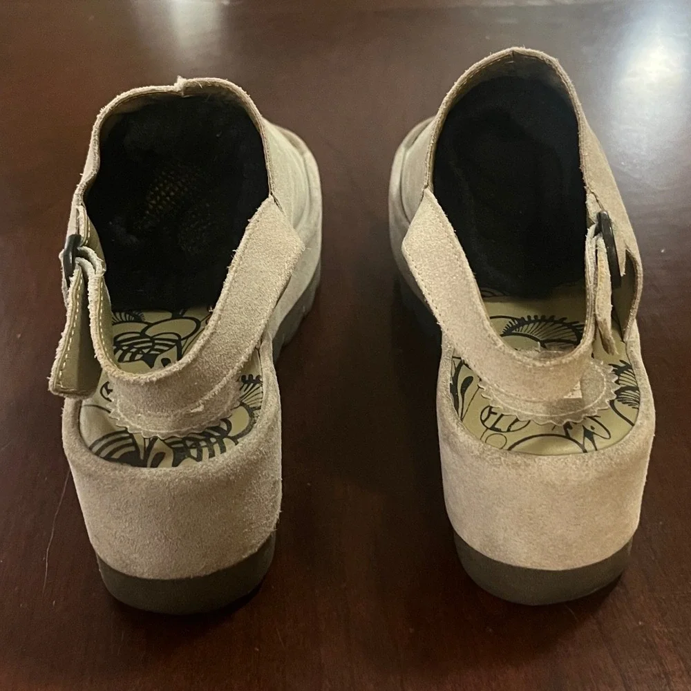Fly London Suede Platform Slingback Sandals Taupe Grey Peep Toe 500611007 Sz 39